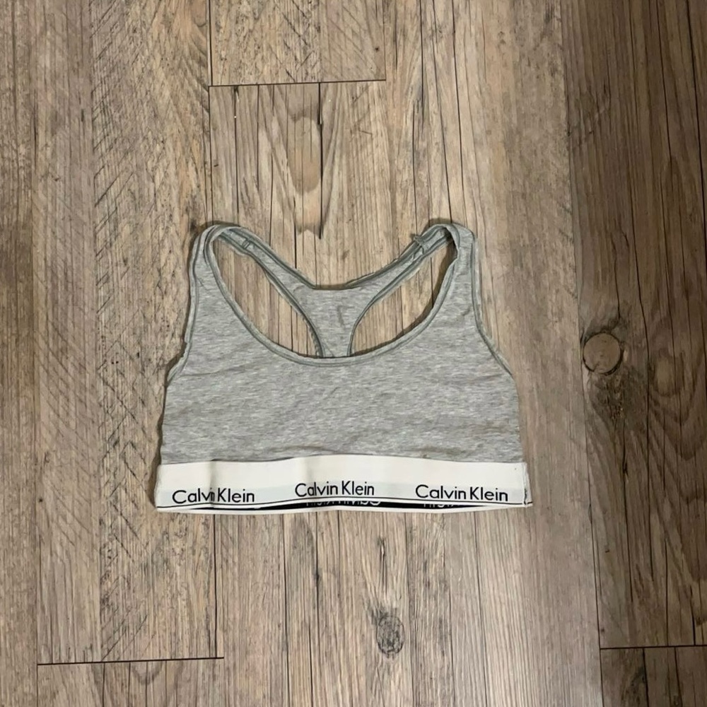 Calvin Klein grey racer back sports bra